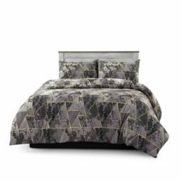 Snug City Geometric Triangle Duvet Cover Set Easy Care Bedding with Pillowcases in Grey - Size: Single - thumbnail 2