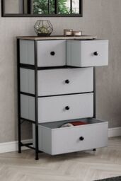 Home Discount Vida Designs Chorley 5 Drawer Chest Of Drawers UKFR Fabric Storage in Beige - thumbnail 2
