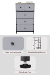 Home Discount Vida Designs Chorley 5 Drawer Chest Of Drawers UKFR Fabric Storage in Beige - thumbnail 4