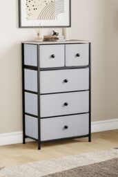 Home Discount Vida Designs Chorley 5 Drawer Chest Of Drawers UKFR Fabric Storage in Beige - thumbnail 8