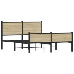 Berkfield Home Metal Bed Frame without Mattress Sonoma Oak 150x200 cm King Size in Brown - thumbnail 4