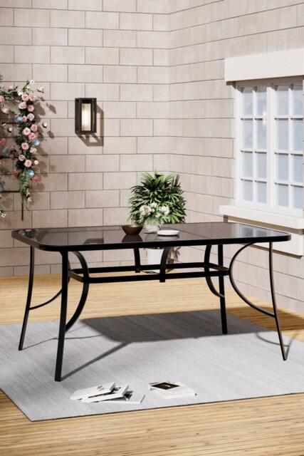 Living and Home Rectangular Metallic Garden Dining Table in Black - image 1