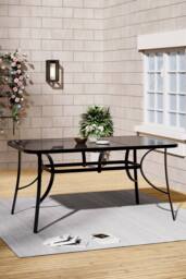 Living and Home Rectangular Metallic Garden Dining Table in Black - thumbnail 1