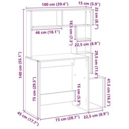 Berkfield Home Desk with Shelves White 100x45x140 cm Engineered Wood - Size: 100 x 45 x 140 cm - thumbnail 9