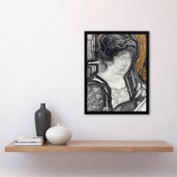 Artery8 Reijer Stolk Woman Playing Cello Stylised Portrait Framed Art Print in Grey - Size: A3 - thumbnail 2