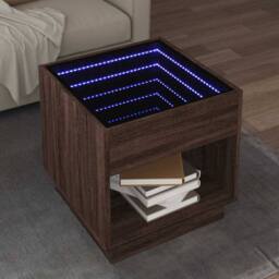 Berkfield Home Decorative Coffee Table with Infinity LED Brown Oak 50x50x50 cm - Size: 50 x 50 x 50 cm - thumbnail 2
