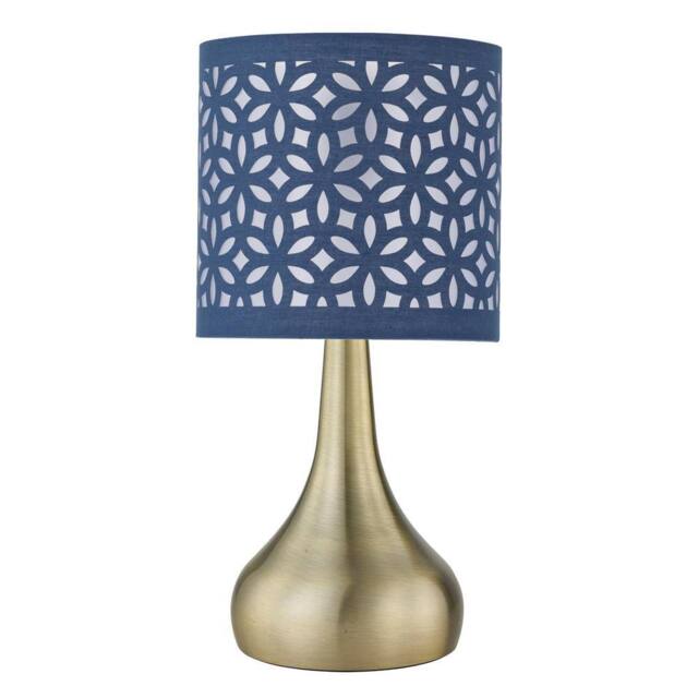 First Choice Lighting Romana - Antique Brass Touch Table Lamp with Navy Blue Laser Cut Shade in Bronze - image 1