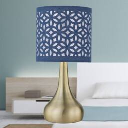 First Choice Lighting Romana - Antique Brass Touch Table Lamp with Navy Blue Laser Cut Shade in Bronze - thumbnail 4