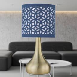 First Choice Lighting Romana - Antique Brass Touch Table Lamp with Navy Blue Laser Cut Shade in Bronze - thumbnail 3