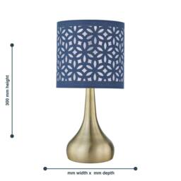 First Choice Lighting Romana - Antique Brass Touch Table Lamp with Navy Blue Laser Cut Shade in Bronze - thumbnail 5