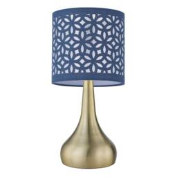 First Choice Lighting Romana - Antique Brass Touch Table Lamp with Navy Blue Laser Cut Shade in Bronze - thumbnail 2