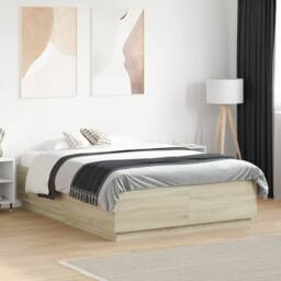 Berkfield Home Modern Bed Frame without Mattress Sonoma Oak 120x190 cm Small Double in Light Tan - thumbnail 2