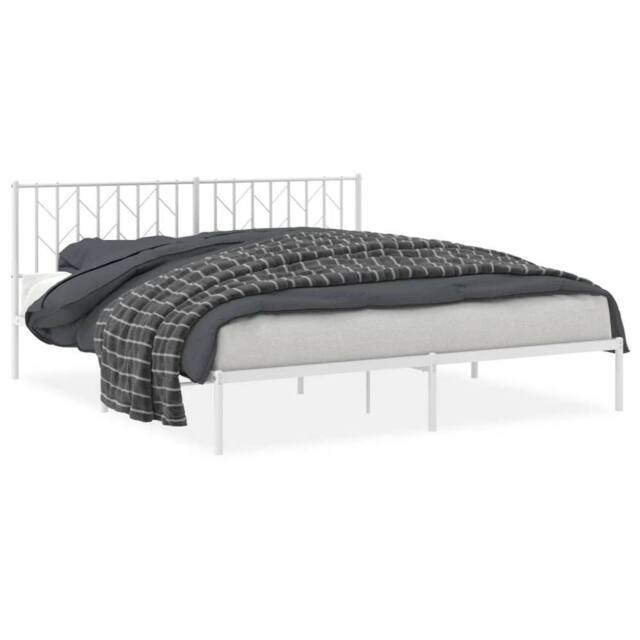 Berkfield Home Metal Bed Frame without Mattress with Headboard White 183x213cm - Size: 183x213 cm - image 1