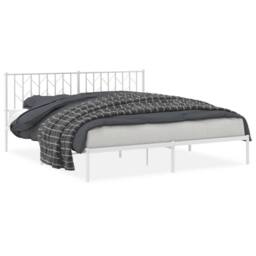 Berkfield Home Metal Bed Frame without Mattress with Headboard White 183x213cm - Size: 183x213 cm - thumbnail 1