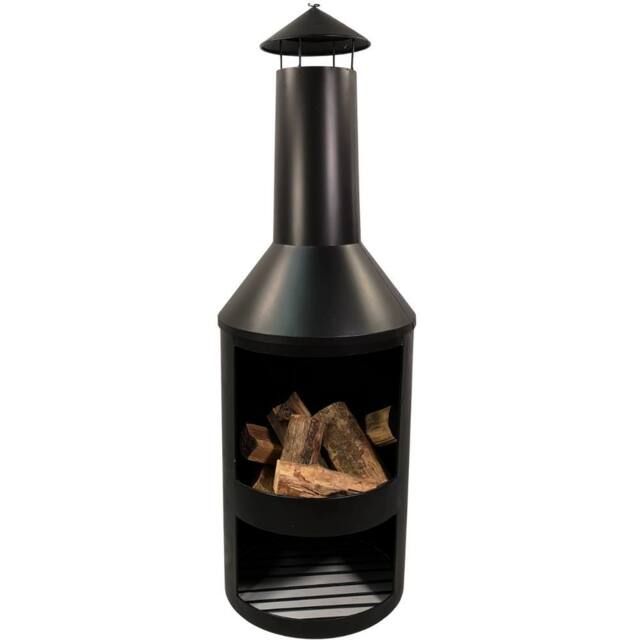 Samuel Alexander 1.4m Tall Outdoor Garden Patio Chiminea Log Burner Fire Pit with Log Store & Cover in Black - image 1