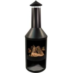 Samuel Alexander 1.4m Tall Outdoor Garden Patio Chiminea Log Burner Fire Pit with Log Store & Cover in Black