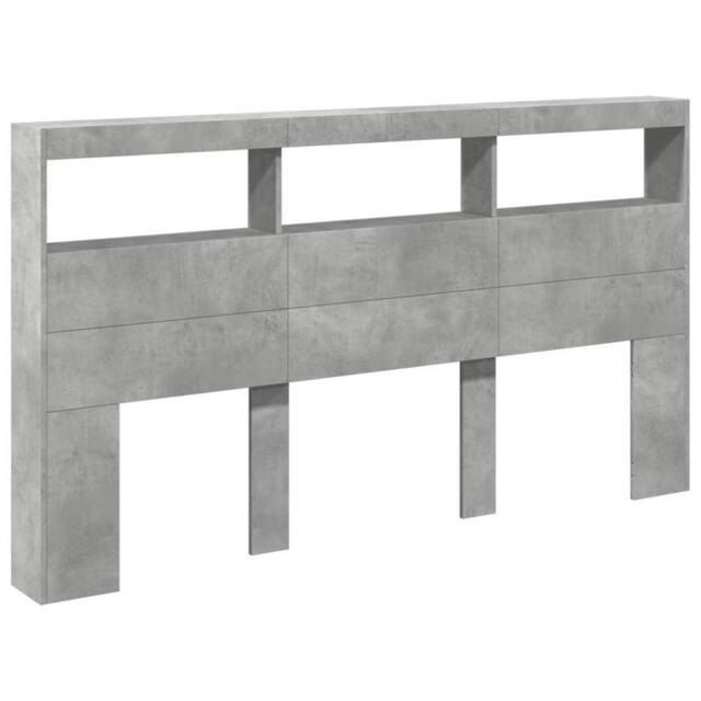 Berkfield Home Headboard Cabinet with LED Concrete Grey 180x17x102 cm - Size: 180 x 17 x 102 cm - image 1