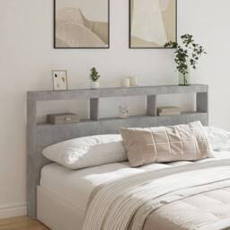 Berkfield Home Headboard Cabinet with LED Concrete Grey 180x17x102 cm - Size: 180 x 17 x 102 cm - thumbnail 2