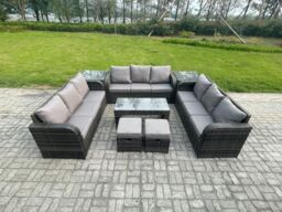 Fimous Rattan Garden Furniture Set 11 Seater Indoor Outdoor Patio Sofa Set with Coffee Table 2 Small Footstools 2 Side Tables Dark Grey Mixed - thumbnail 1