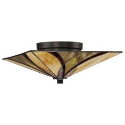 Netlighting Asheville 2 Light Ceiling Flush Lamp Bronze Tiffany Glass E27 - thumbnail 2