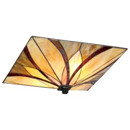 Netlighting Asheville 2 Light Ceiling Flush Lamp Bronze Tiffany Glass E27 - thumbnail 3