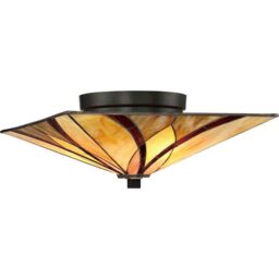 Netlighting Asheville 2 Light Ceiling Flush Lamp Bronze Tiffany Glass E27