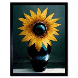 "Artery8 Wall Art Print Modern Bright Single Yellow Black Sunflower In Vase Art Framed - Size: W12"" x H16""" - thumbnail 1