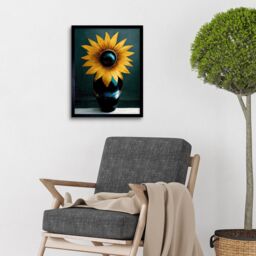 "Artery8 Wall Art Print Modern Bright Single Yellow Black Sunflower In Vase Art Framed - Size: W12"" x H16""" - thumbnail 2
