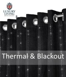 Luxury Living Triple Woven Blackout Velvet Diamante Ring Top Curtains in Black - Size: 167 cm width x 137 cm drop - thumbnail 2