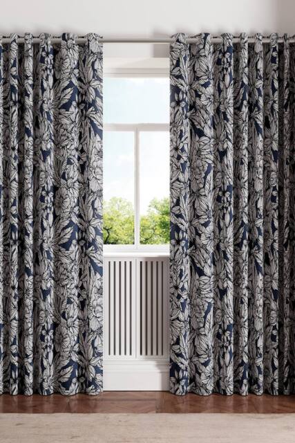 Ted Baker 'Vietnm' Cotton Lined Curtains in Navy - Size: 228 cm width x 228 cm drop - image 1