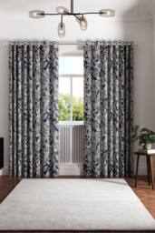 Ted Baker 'Vietnm' Cotton Lined Curtains in Navy - Size: 228 cm width x 228 cm drop - thumbnail 4