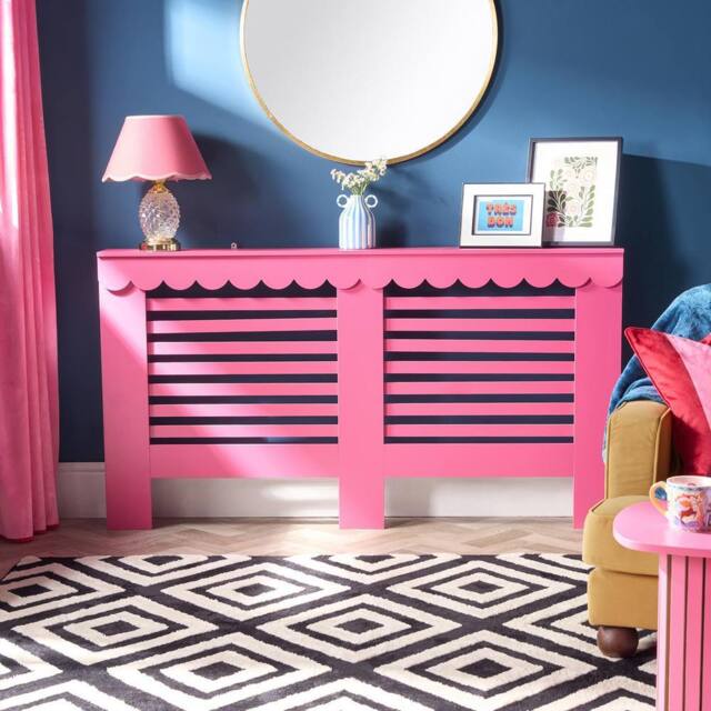 OHS Scallop Radiator Cover Engineered Wood Sideboard Shelf in Bright Pink - Size: Large - image 1