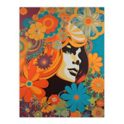"Artery8 Wall Art Print Flower Portrait Retro Orange & Blue Abstract Portrait Vibrant Bold Bright Colourful Painting Poster - Size: W24"" x H32""" - thumbnail 1