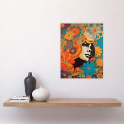 "Artery8 Wall Art Print Flower Portrait Retro Orange & Blue Abstract Portrait Vibrant Bold Bright Colourful Painting Poster - Size: W24"" x H32""" - thumbnail 4