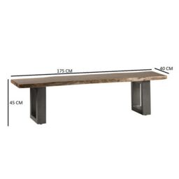 Indian Hub Baltic Live Edge Large Bench - Metal/Acacia Solid Wood - L40 x W175 x H45 cm in Brown - thumbnail 6