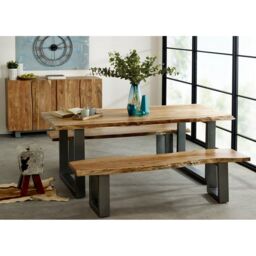 Indian Hub Baltic Live Edge Large Bench - Metal/Acacia Solid Wood - L40 x W175 x H45 cm in Brown - thumbnail 5