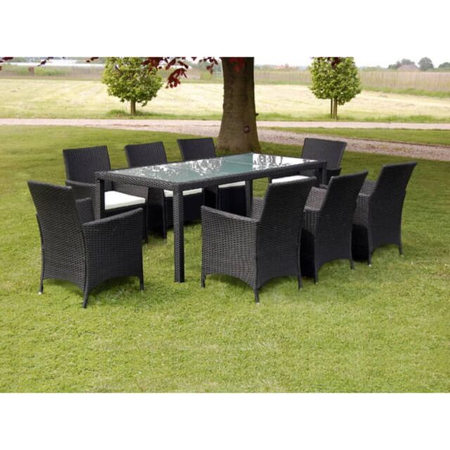 Berkfield Home 9 Piece Outdoor Dining Set with Cushions Poly Rattan Black - image 1