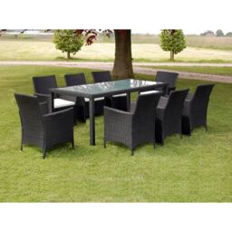 Berkfield Home 9 Piece Outdoor Dining Set with Cushions Poly Rattan Black - thumbnail 1
