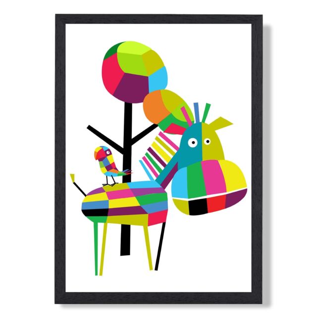 ARTZE Zebra Bright Geometric Animal Framed Print SIZE: A2 with Black Frame - Size: A4 - image 1