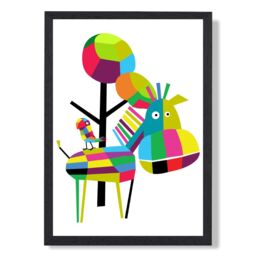 ARTZE Zebra Bright Geometric Animal Framed Print SIZE: A2 with Black Frame - Size: A4 - thumbnail 1