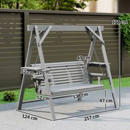 OUTSUNNY 3 Seater Wooden Garden Swing Chair with Side Tables, Dark Grey - thumbnail 3