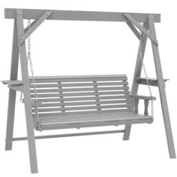OUTSUNNY 3 Seater Wooden Garden Swing Chair with Side Tables, Dark Grey - thumbnail 2