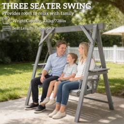 OUTSUNNY 3 Seater Wooden Garden Swing Chair with Side Tables, Dark Grey - thumbnail 4