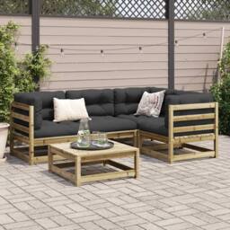 Berkfield Home 5 Piece Garden Sofa Set Impregnated Wood Pine in Brown - thumbnail 3
