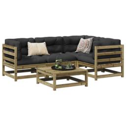 Berkfield Home 5 Piece Garden Sofa Set Impregnated Wood Pine in Brown - thumbnail 1