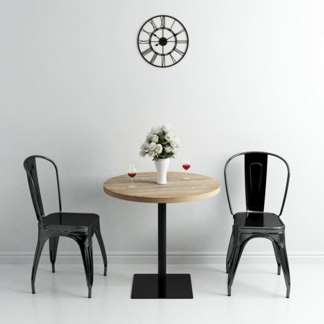 Berkfield Home Bistro Table MDF & Steel Round 80x75 cm Oak Colour in Beige - image 1