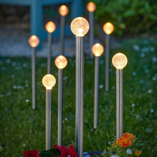 mysmartbuy Set of 10 Solar Powered Glow Ball Garden Pathway Stake Lights in Silver - image 1