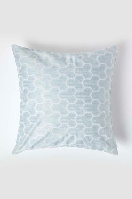 Homescapes Geometric Jacquard Cushion Cover in Blue - Size: 60 cm x 60 cm - image 1