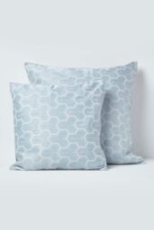 Homescapes Geometric Jacquard Cushion Cover in Blue - Size: 60 cm x 60 cm - thumbnail 5