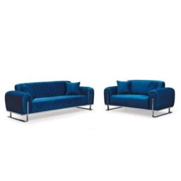 Sliding Wardrobes 4U Mandy 3+2 Plush Velvet Sofa Set Available in 3 Colors in Blue - Size: 5 Pack - thumbnail 2